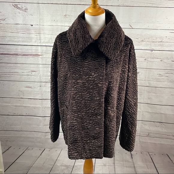 TALBOTS Petites faux shearling brown curly lamb long sleeve jacket - Picture 1 of 11